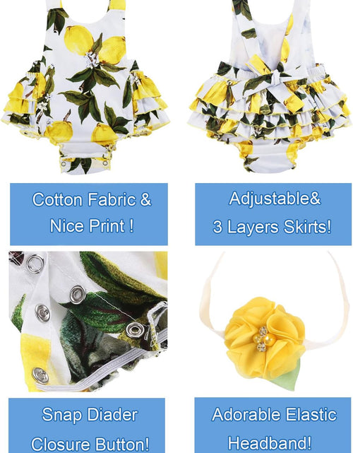 Load image into Gallery viewer, Baby Girl'S Floral Print Ruffles Romper Summer Clothes with Headband
